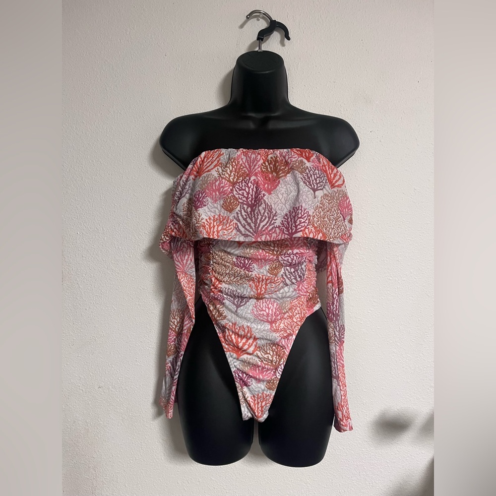 SHEIN Pink and Orange Off-Shoulder One Piece